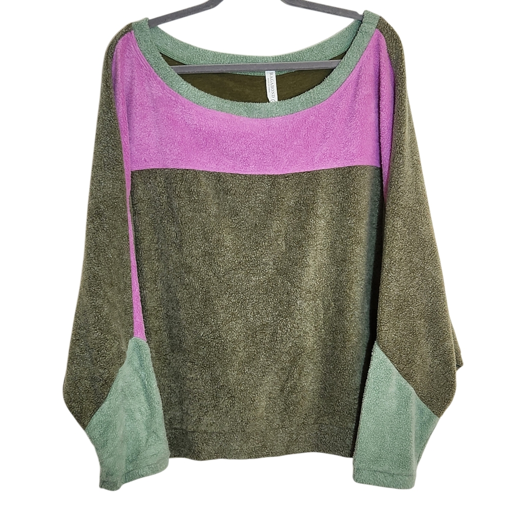Ragabond Brown Fleece Colorblock Oversized Pullover Size Large